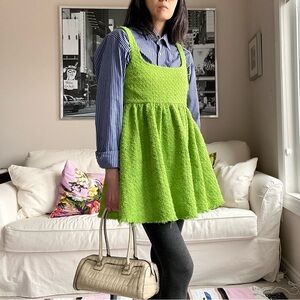 NWT Zara lime green Tweed babydoll minidress